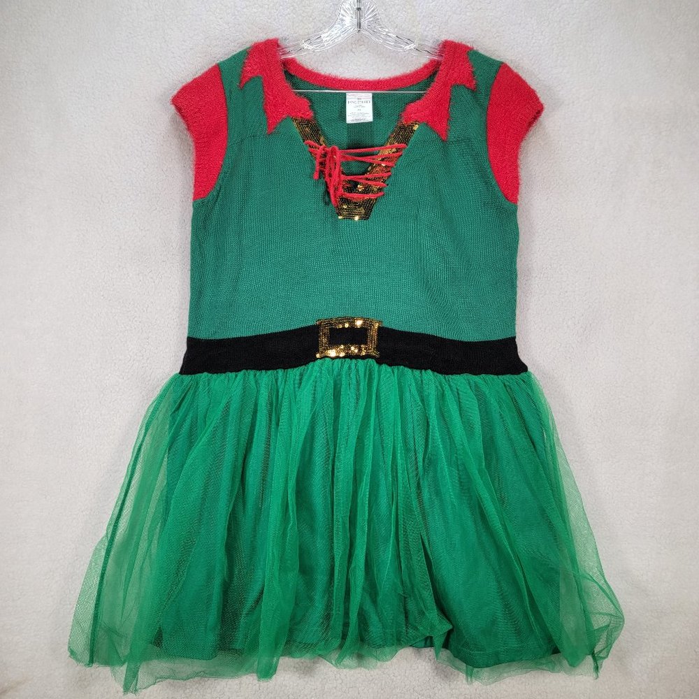 99 Jane Street Green Elf Tutu Christmas Holiday Costume Fit Flare Sweater Dress